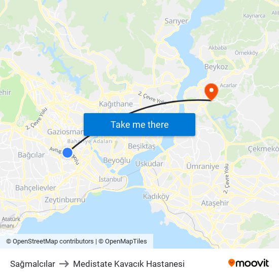 Sağmalcılar to Medistate Kavacık Hastanesi map