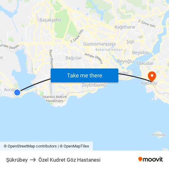 Şükrübey to Özel Kudret Göz Hastanesi map