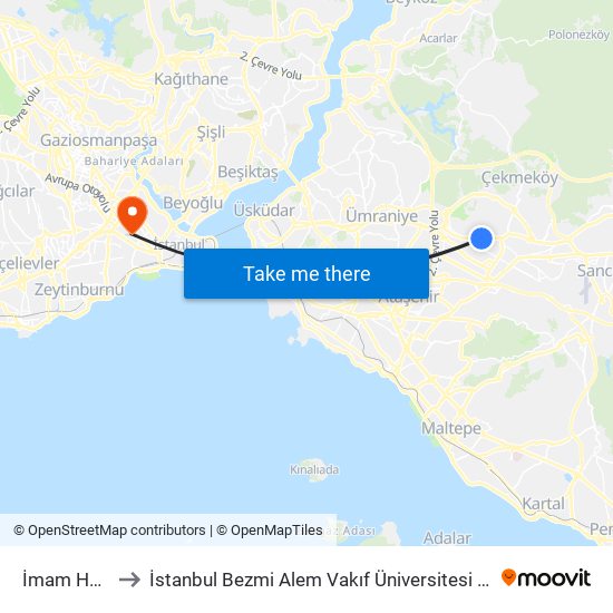 İmam Hatip Lisesi to İstanbul Bezmi Alem Vakıf Üniversitesi Valide Sultan Gureba Hastanesi map