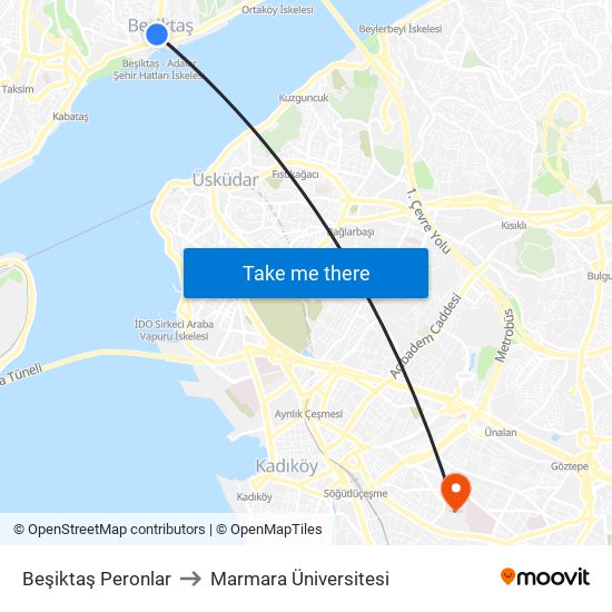 Beşiktaş Peronlar to Marmara Üniversitesi map