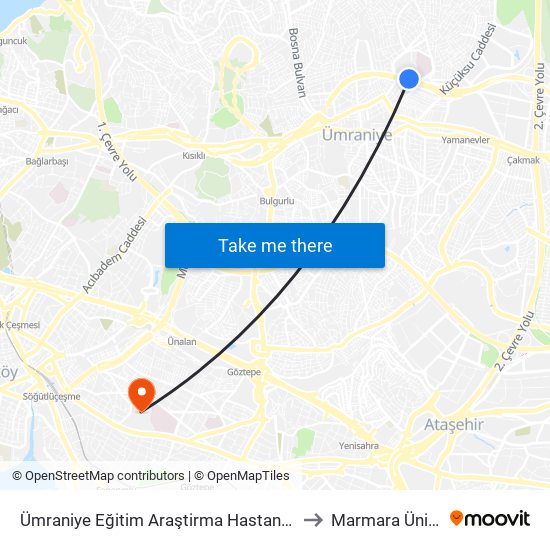 Ümraniye Eğitim Araştirma Hastanesi - Üsküdar Yönü to Marmara Üniversitesi map