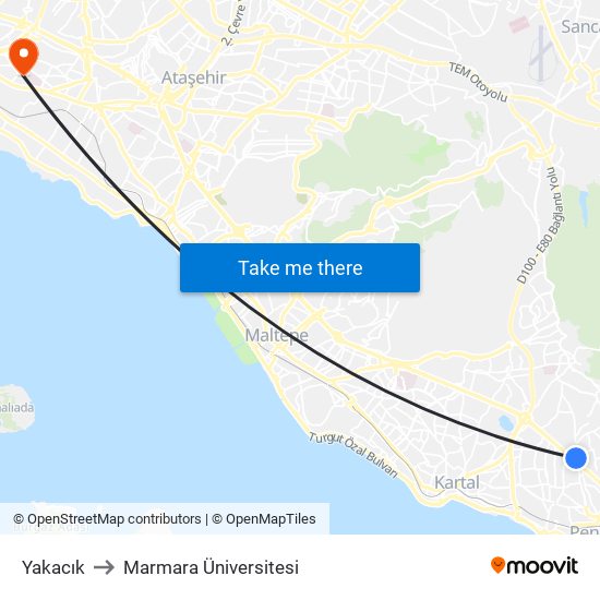 Yakacık to Marmara Üniversitesi map