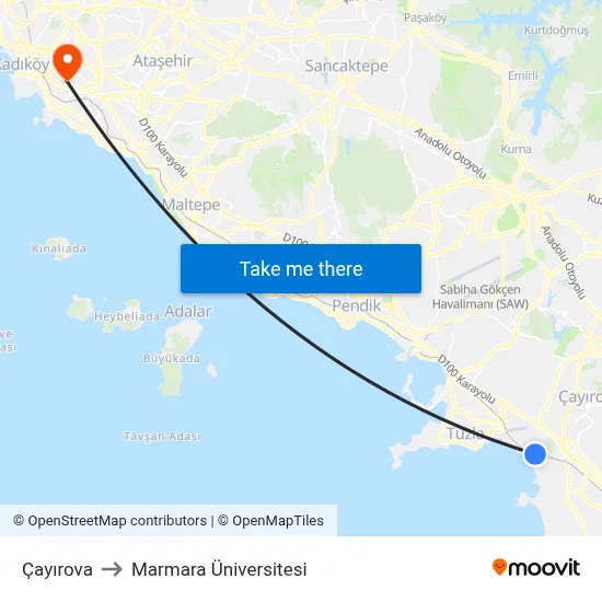 Çayırova to Marmara Üniversitesi map