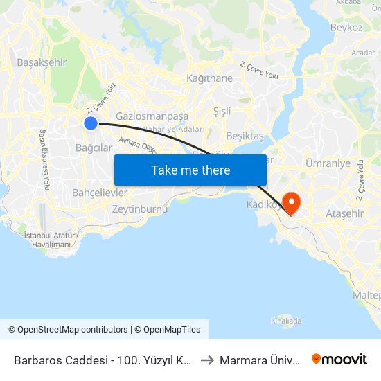 Barbaros Caddesi - 100. Yüzyıl Köprüsü Yönü to Marmara Üniversitesi map