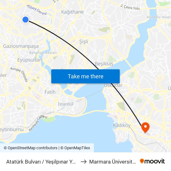 Atatürk Bulvarı / Yeşilpınar Yönü to Marmara Üniversitesi map