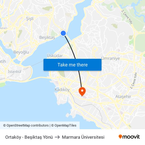 Ortaköy - Beşiktaş Yönü to Marmara Üniversitesi map