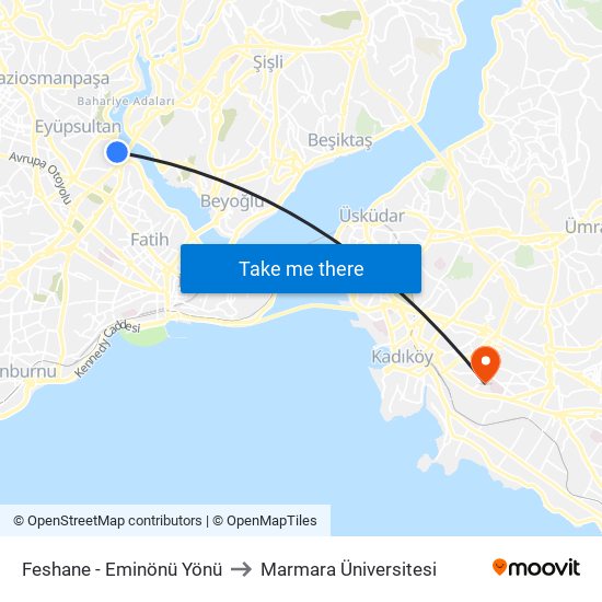 Feshane - Eminönü Yönü to Marmara Üniversitesi map