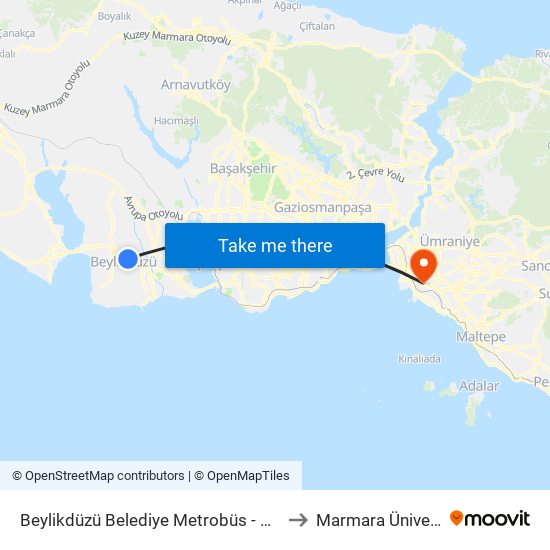 Beylikdüzü Belediye Metrobüs - Avcilar Yönü to Marmara Üniversitesi map