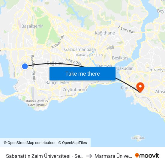 Sabahattin Zaim Üniversitesi - Sefaköy Yönü to Marmara Üniversitesi map