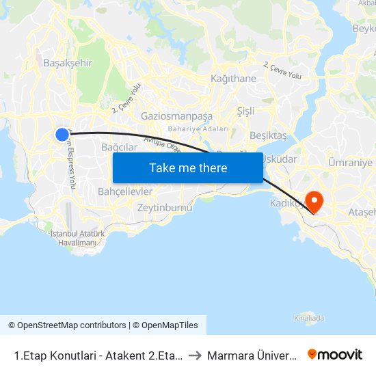 1.Etap Konutlari - Atakent 2.Etap Yönü to Marmara Üniversitesi map