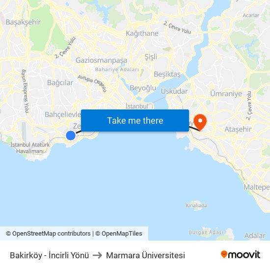 Bakirköy - İncirli Yönü to Marmara Üniversitesi map