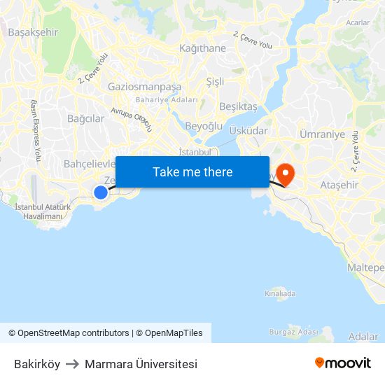 Bakirköy to Marmara Üniversitesi map