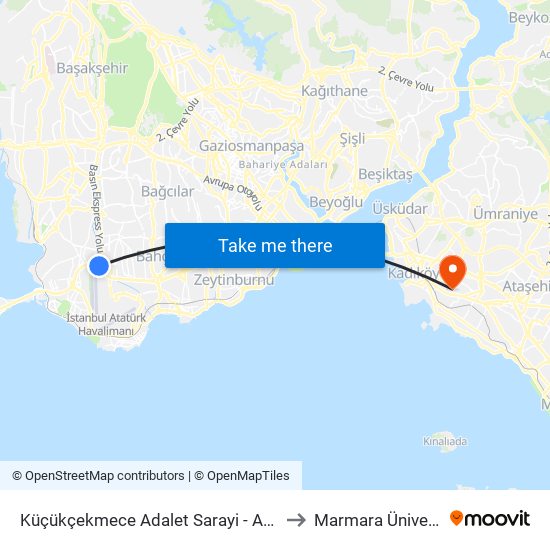 Küçükçekmece Adalet Sarayi - Avcilar Yönü to Marmara Üniversitesi map