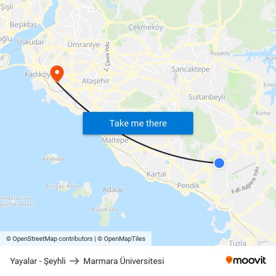 Yayalar - Şeyhli to Marmara Üniversitesi map