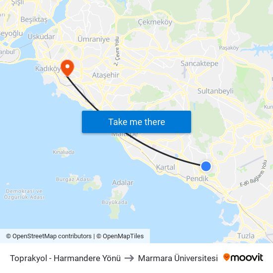 Toprakyol - Harmandere Yönü to Marmara Üniversitesi map