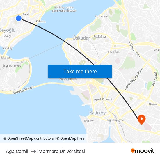 Ağa Camii to Marmara Üniversitesi map