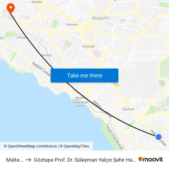 Maltepe to Göztepe Prof. Dr. Süleyman Yalçın Şehir Hastanesi map