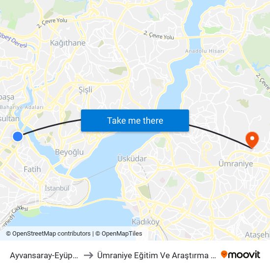 Ayvansaray-Eyüp Sultan to Ümraniye Eğitim Ve Araştırma Hastanesi map