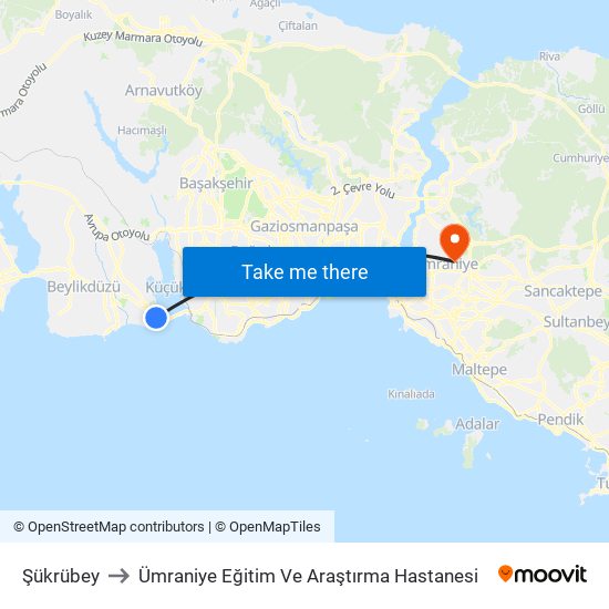 Şükrübey to Ümraniye Eğitim Ve Araştırma Hastanesi map