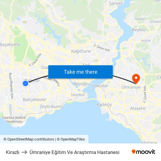 Kirazlı to Ümraniye Eğitim Ve Araştırma Hastanesi map