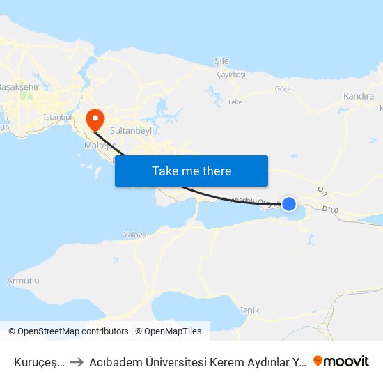 Kuruçeşme to Acıbadem Üniversitesi Kerem Aydınlar Yerleşkesi map