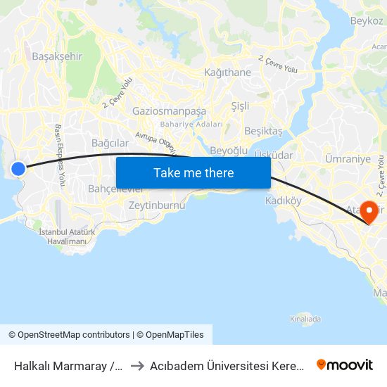 Halkalı Marmaray / Eminönü Yönü to Acıbadem Üniversitesi Kerem Aydınlar Yerleşkesi map