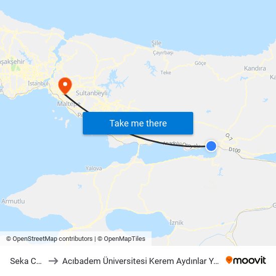 Seka Cami to Acıbadem Üniversitesi Kerem Aydınlar Yerleşkesi map