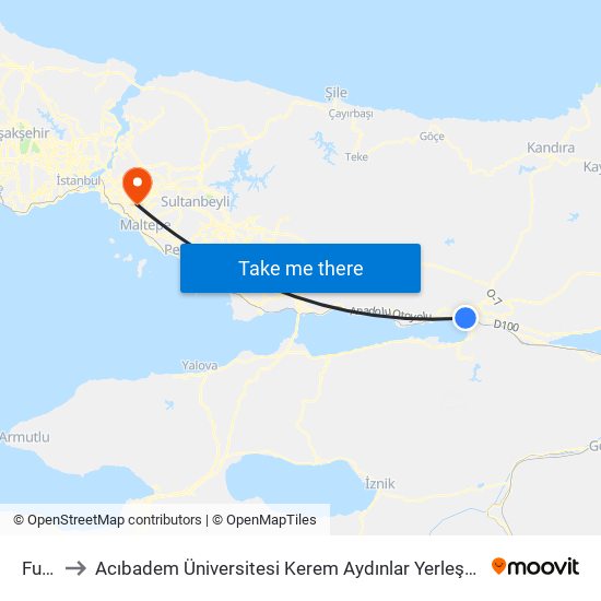 Fuar to Acıbadem Üniversitesi Kerem Aydınlar Yerleşkesi map