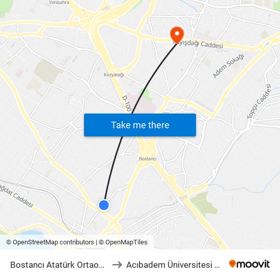 Bostancı Atatürk Ortaokulu / Bereket Sıtesı Yönü to Acıbadem Üniversitesi Kerem Aydınlar Yerleşkesi map