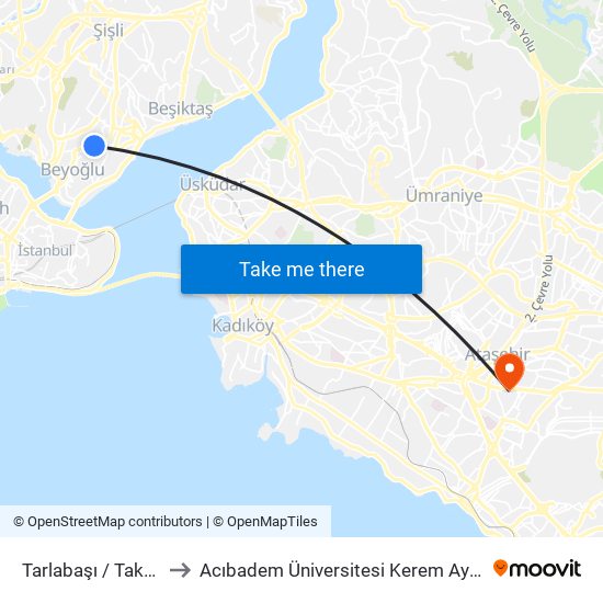 Tarlabaşı / Taksim Yönü to Acıbadem Üniversitesi Kerem Aydınlar Yerleşkesi map