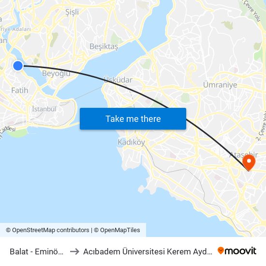 Balat - Eminönü Yönü to Acıbadem Üniversitesi Kerem Aydınlar Yerleşkesi map