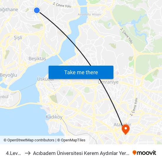 4.Levent to Acıbadem Üniversitesi Kerem Aydınlar Yerleşkesi map