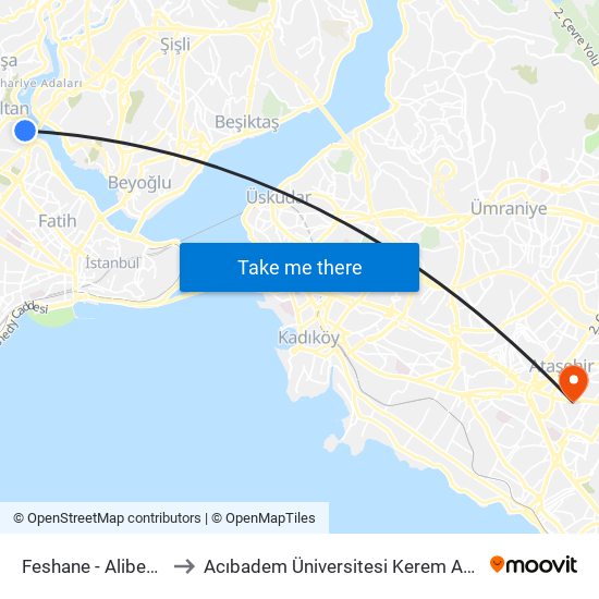 Feshane - Alibeyköy Yönü to Acıbadem Üniversitesi Kerem Aydınlar Yerleşkesi map