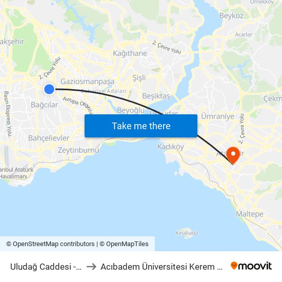 Uludağ Caddesi - İstoç Yönü to Acıbadem Üniversitesi Kerem Aydınlar Yerleşkesi map