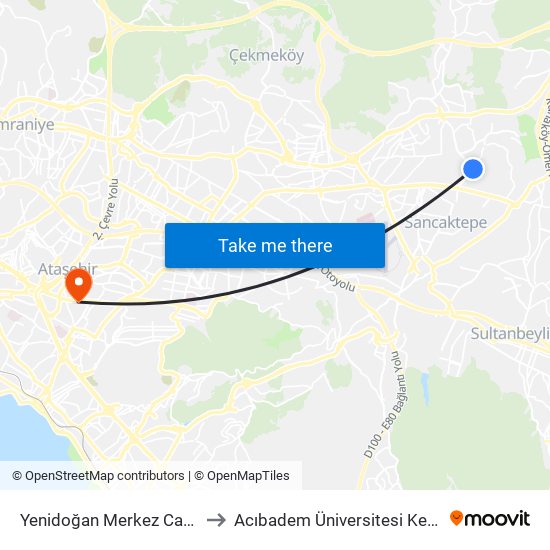 Yenidoğan Merkez Camii - Yenidoğan Yönü to Acıbadem Üniversitesi Kerem Aydınlar Yerleşkesi map