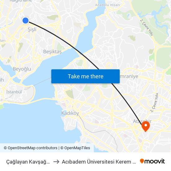 Çağlayan Kavşaği - Sisli Yönü to Acıbadem Üniversitesi Kerem Aydınlar Yerleşkesi map