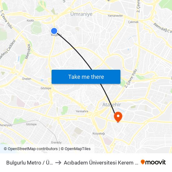 Bulgurlu Metro / Üsküdar Yönü to Acıbadem Üniversitesi Kerem Aydınlar Yerleşkesi map