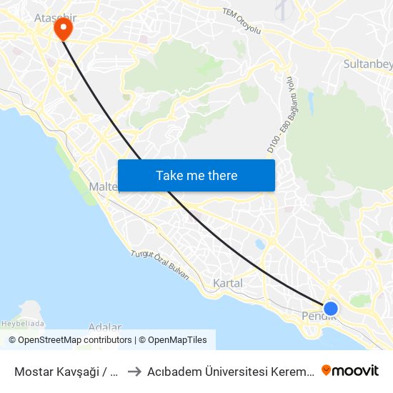 Mostar Kavşaği / Kadıköy Yönü to Acıbadem Üniversitesi Kerem Aydınlar Yerleşkesi map