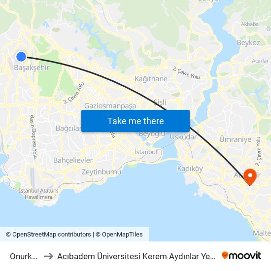 Onurkent to Acıbadem Üniversitesi Kerem Aydınlar Yerleşkesi map