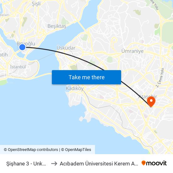 Şişhane 3 - Unkapani Yönü to Acıbadem Üniversitesi Kerem Aydınlar Yerleşkesi map