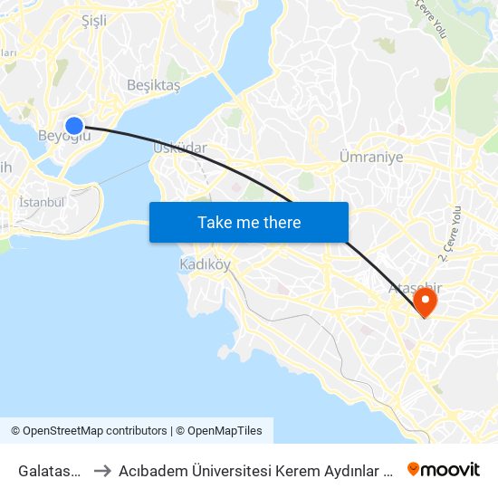 Galatasaray to Acıbadem Üniversitesi Kerem Aydınlar Yerleşkesi map