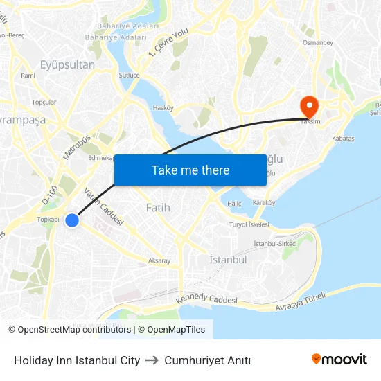 Holiday Inn Istanbul City to Cumhuriyet Anıtı map