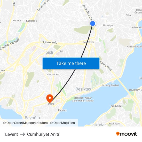Levent to Cumhuriyet Anıtı map