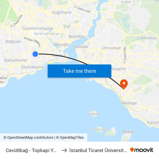 Cevizlibağ - Topkapi Yönü to İstanbul Ticaret Üniversitesi map