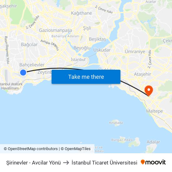 Şirinevler - Avcilar Yönü to İstanbul Ticaret Üniversitesi map