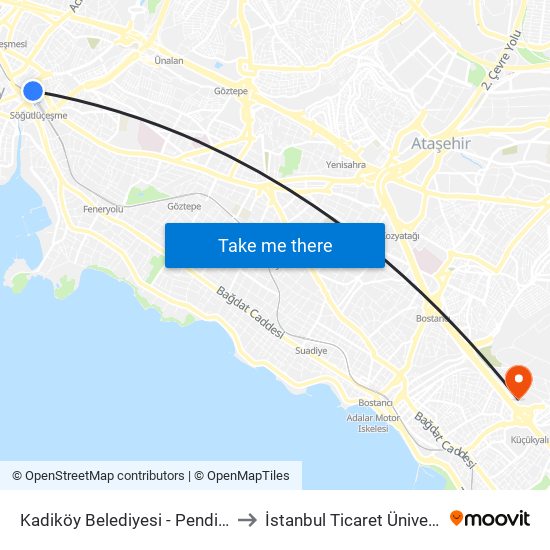 Kadiköy Belediyesi - Pendik Yönü to İstanbul Ticaret Üniversitesi map