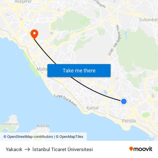 Yakacık to İstanbul Ticaret Üniversitesi map