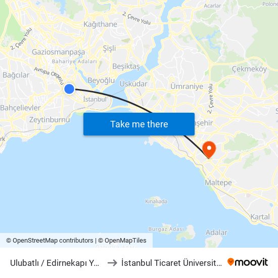 Ulubatlı / Edirnekapı Yönü to İstanbul Ticaret Üniversitesi map