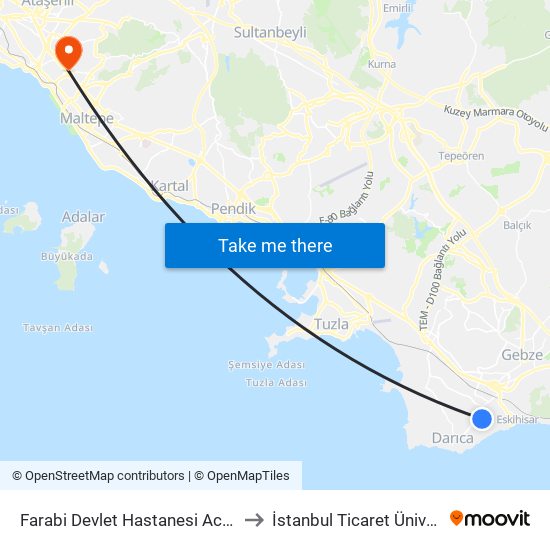 Farabi Devlet Hastanesi Acil Girişi 1 to İstanbul Ticaret Üniversitesi map