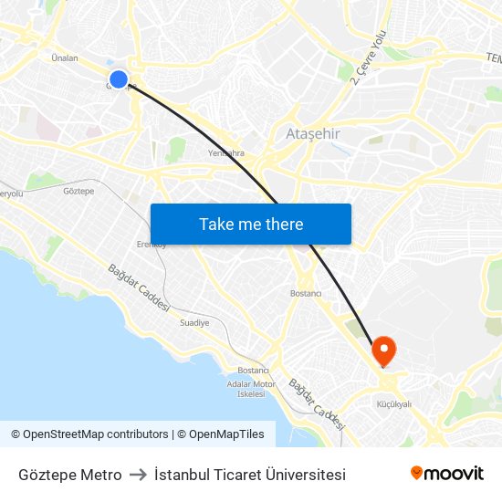 Göztepe Metro to İstanbul Ticaret Üniversitesi map